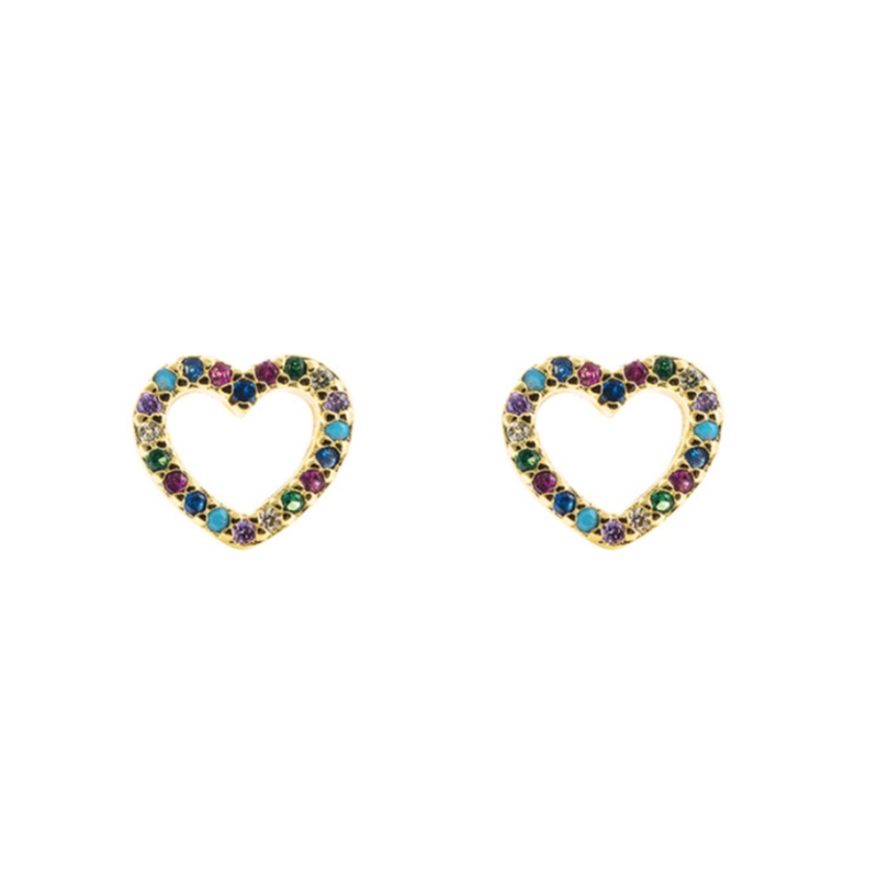 Europeisk och amerikansk modeörhängen Koppar Micro-Inlaid Color Zircon Guldpläterad Rainbow Örhängen Hip-hop Hjärtformade Kvinnor Örhängen